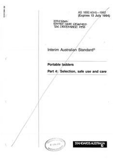 AS 1892.4(INT): 01/01/1992 Portable ladders, Part 4: Selection, safe use and care