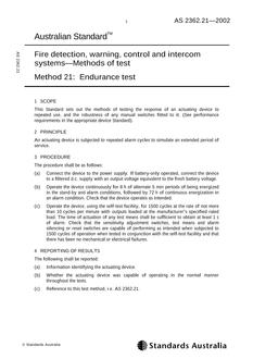 AS 2362.21: 01/01/2002 Fire detection, warning, control and intercom systems – Methods of test – Endurance test