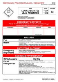 AS 1678.6.0.014: 01/01/1998 Emergency procedure guide – Transport – Lead arsenates, lead arsenites