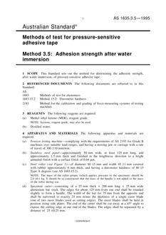 AS 1635.3.5: 01/01/1995 Methods of test for pressure-sensitive adhesive tape, Method 3.5: Adhesion strength after water immersion