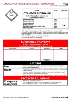 AS 1678.6.0.009: 12/05/1998 Emergency procedure guide – Transport – Cyanides, inorganic