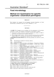 AS 1766.2.8: 12/31/1990 Food microbiology, Method 2.8: Examination for specific organisms – Clostridium perfringens