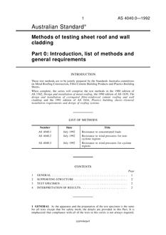 AS 4040.0: 07/20/1992 Methods of testing sheet roof and wall cladding, Part 0: Introduction, list of methods and general requirements