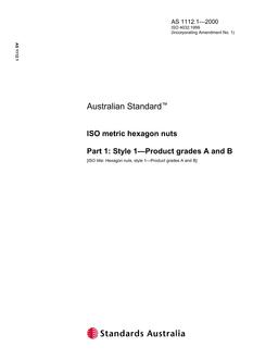 AS 1112.1: 01/01/2000 ISO metric hexagon nuts, Part 1: Style 1 – Product grades A and B