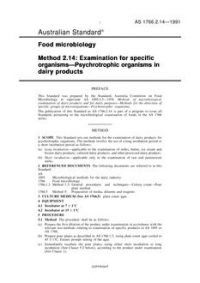AS 1766.2.14: 12/31/1990 Food microbiology, Method 2.14: Examination for specific organisms – Psychrotrophic organisms in dairy products