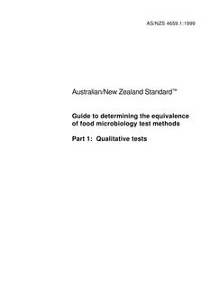 AS/NZS 4659.1: 12/05/1999 Guide to determining the equivalence of food microbiology test methods, Part 1: Qualitative tests