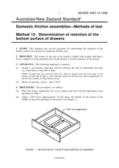 AS/NZS 4387.12: 06/05/1996 Domestic kitchen assemblies – Methods of test, Method 12: Determination of retention of the bottom surface of drawers