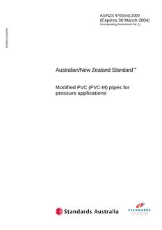 AS/NZS 4765(INT): 03/30/2000 Modified PVC (PVC-M) pipes for pressure applications