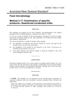AS/NZS 1766.3.17: 11/05/1997 Food microbiology, Method 3.17: Examination of specific products – Sweetened condensed milks
