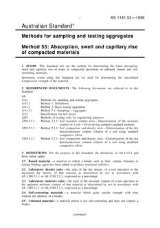 AS 1141.53: 01/01/1996 Methods for sampling and testing aggregates – Absorption, swell and capillary rise of compacted materials
