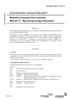 AS/NZS 3629.11: 05/08/2013 Methods of testing child restraints, Method 11: Measuring energy attenuation