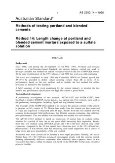 AS 2350.14: 01/01/1996 Methods of testing portland and blended cements – Length change of portland and blended cement mortars exposed to a sulfate solution