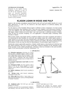 AS 1301.P11S: 12/31/1977 Methods of test for pulp and paper (metric units) – Klason lignin in wood and pulp AS 1301.P11S: 12/31/1977 Methods of test for pulp and paper (metric units) – Klason lignin in wood and pulp