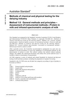 AS 2300.1.8: 08/26/2008 Methods of chemical and physical testing for the dairying industry, Method 1.8: General methods and principles – Assessment of instrumental methods – Protein in milk and infrared spectrometric analysis of milk