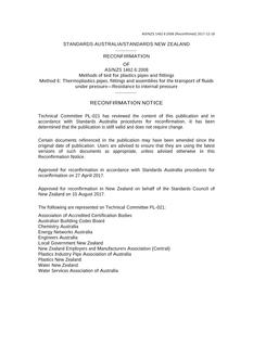 AS/NZS 1462.6: 06/30/2008 Methods of test for plastics pipes and fittings, Method 6: Thermoplastics pipes, fittings and assemblies for the transport of fluids under pressure – Resistance to internal pressure