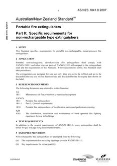 AS/NZS 1841.8: 08/31/2007 Portable fire extinguishers, Part 8: Specific requirements for non-rechargeable type extinguishers
