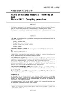 AS 1580.102.1: 01/01/1992 Paints and related materials – Methods of test – Sampling procedure
