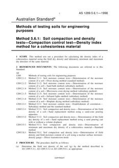 AS 1289.5.6.1: 03/05/1998 Methods of testing soils for engineering purposes, Method 5.6.1: Soil compaction and density tests – Compaction control test – Density index method for a cohesionless material