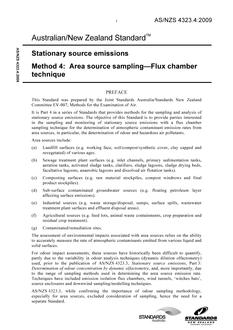 AS/NZS 4323.4: 03/06/2009 Stationary source emissions, Method 4: Area source sampling – Flux chamber technique