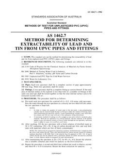 AS 1462.7: 01/01/1984 Methods of test for unplasticized PVC (UPVC) pipes and fittings, Method 7: Method for determining extractability of lead and tin from UPVC pipes and fittings