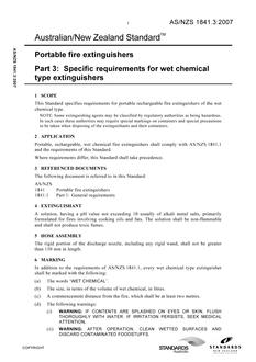 AS/NZS 1841.3: 08/31/2007 Portable fire extinguishers, Part 3: Specific requirements for wet chemical type extinguishers