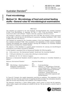 AS 5013.14: 01/01/2004 Food microbiology, Method 14: Microbiology of food and animal feeding stuffs – General rules for microbiological examinations