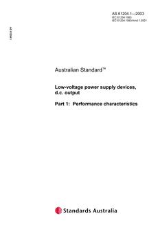 AS 61204.1: 10/29/2003 Low-voltage power supply devices, d.c. output, Part 1: Performance characteristics