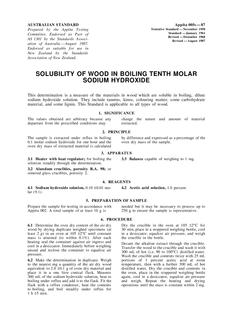AS 1301.005S: 01/01/1987 Methods of test for pulp and paper (metric units) – Solubility of wood in boiling tenth molar sodium hydroxide