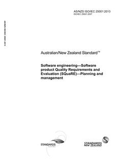 AS/NZS ISO/IEC 25001: 05/24/2013 Software engineering – Software product Quality Requirements and Evaluation (SQuaRE) – Planning and management