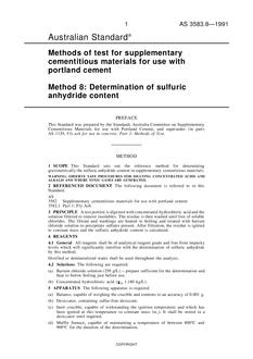 AS 3583.8: 03/27/1991 Methods of test for supplementary cementitious materials for use with portland cement, Method 8: Determination of sulfuric anhydride content