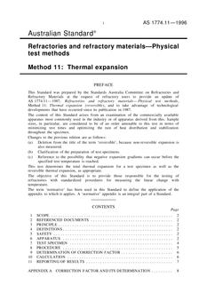 AS 1774.11: 01/01/1996 Refractories and refractory materials – Physical test methods – Thermal expansion