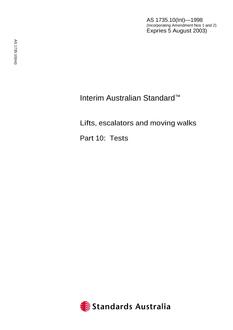 AS 1735.10(INT): 01/01/1998 Lifts, escalators and moving walks, Part 10: Tests