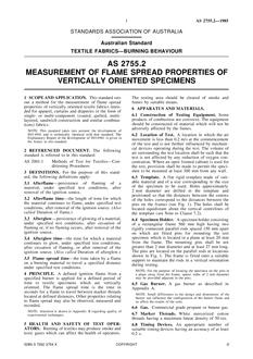AS 2755.2: 03/03/1985 Textile fabrics – Burning behaviour, Part 2: Measurement of flame spread properties of vertically oriented specimens