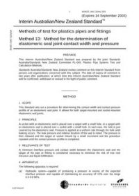 AS/NZS 1462.13(INT): 09/14/2001 Methods of test for plastics pipes and fittings, Method 13: Method for the determination of elastomeric seal joint contact width and pressure