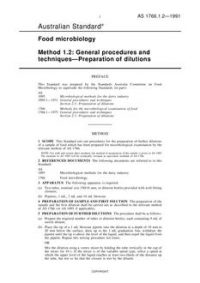 AS 1766.1.2: 12/31/1990 Food microbiology, Method 1.2: General procedures and techniques – Preparation of dilutions