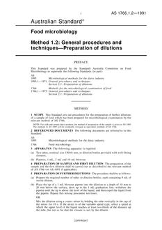 AS 1766.1.2: 12/31/1990 Food microbiology, Method 1.2: General procedures and techniques – Preparation of dilutions