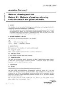 AS 1012.8.3: 03/05/2015 Methods of testing concrete, Method 8.3: Methods of making and curing concrete – Mortar and grout specimens