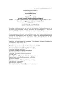 AS 1289.3.1.2: 09/17/2009 Methods of testing soils for engineering purposes, Method 3.1.2: Soil classification tests – Determination of the liquid limit of a soil – One point Casagrande method (subsidiary method)