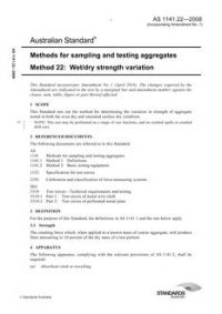 AS 1141.22: 06/30/2008 Methods for sampling and testing aggregates, Method 22: Wet/dry strength variation