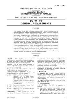 AS 2001.7.2: 03/06/1983 Methods of test for textiles, Part 7.2: Quantitative analysis of fibre mixtures – General requirements