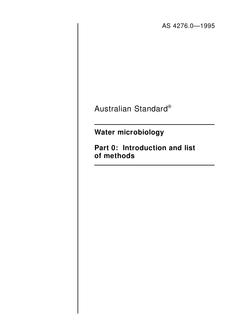 AS 4276.0: 01/01/1995 Water microbiology, Part 0: Introduction and list of methods
