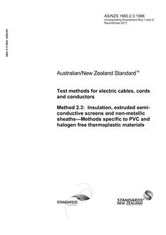 AS/NZS 1660.2.3: 03/05/1998 Test methods for electric cables, cords and conductors, Method 2.3: Insulation, extruded semi-conductive screens and non-metallic sheaths – Methods specific to PVC and halogen free thermoplastic materials