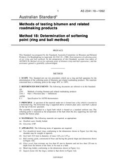 AS 2341.18: 01/01/1992 Methods of testing bituminous and related roadmaking products – Determination of softening point (ring and ball method)