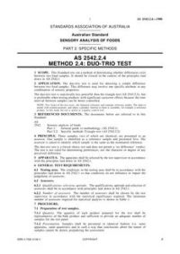 AS 2542.2.4: 01/01/1988 Sensory analysis of foods – Specific methods – Duo-trio test