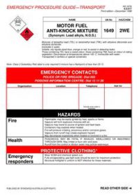 AS 1678.6.0.017: 01/01/1998 Emergency procedure guide – Transport – Motor fuel anti-knock mixture