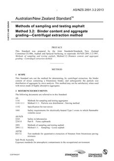 AS/NZS 2891.3.2: 07/18/2013 Methods of sampling and testing asphalt, Method 3.2: Binder content and aggregate grading – Centrifugal extraction method