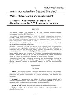 AS/NZS 4492.5(INT): 09/05/1997 Wool – Fleece testing and measurement, Method 5: Measurement of mean fibre diameter using the OFDA measuring system