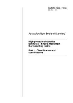 AS/NZS 2924.1: 06/05/1998 High pressure decorative laminates – Sheets made from thermosetting resins, Part 1: Classification and specifications