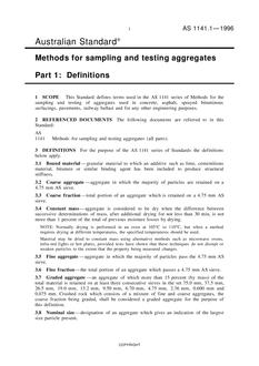 AS 1141.1: 09/05/1996 Methods for sampling and testing aggregates – Definitions