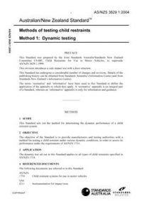 AS/NZS 3629.1: 11/08/2004 Methods of testing child restraints, Method 1: Dynamic testing